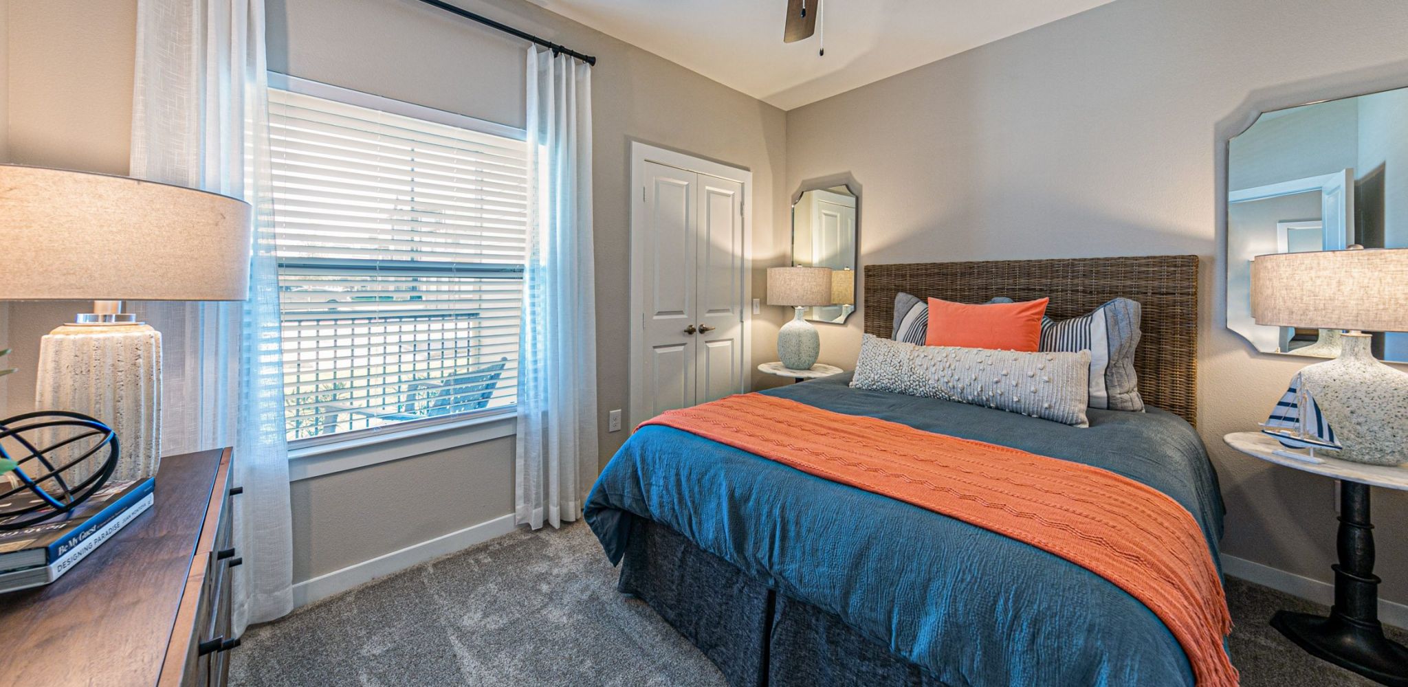Hawthorne at Bay Forest spacious apartment bedroom with lush carpets and furnished with large bed