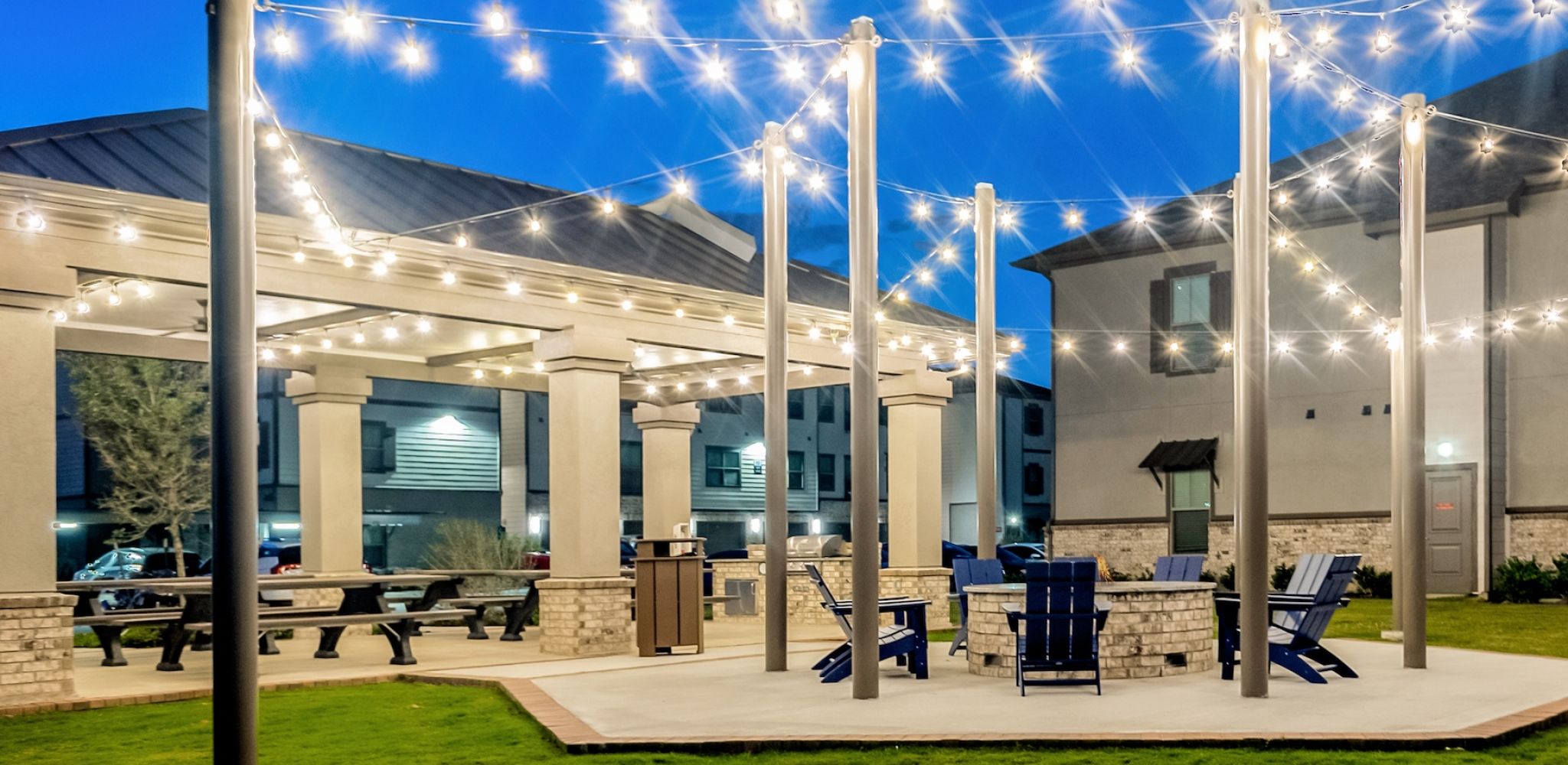 Hawthorne at Bay Forest Poolside Social Pavilion with Fire Pit, Outdoor Kitchen, and Lounge